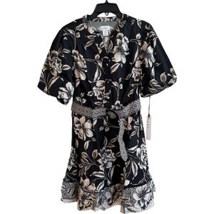 Nicole Miller Womens Floral Ruffled Shirt Dress